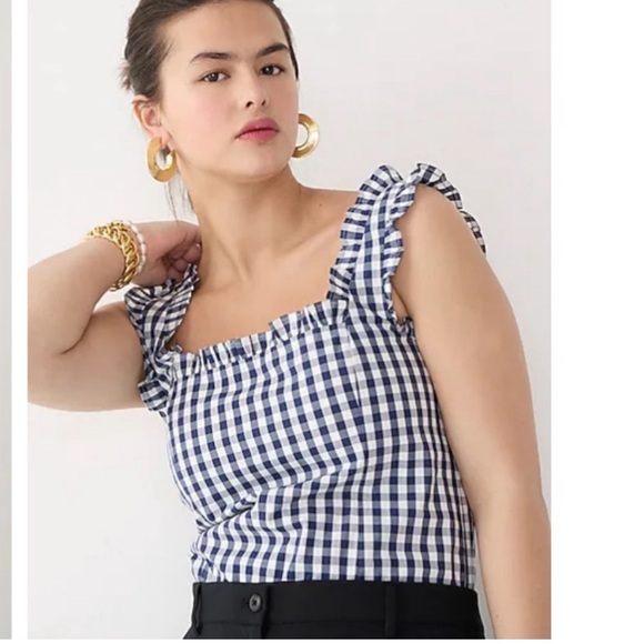 J. Crew Tops - NEW J. Crew Ruffle-trim Stretch Cotton Poplin Top in Gingham size XS